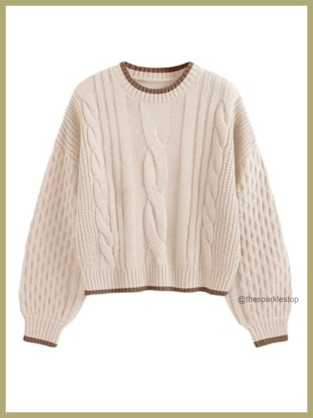 Cable Knit Acrylic Long Sleeve Sweater Pullover Crewneck